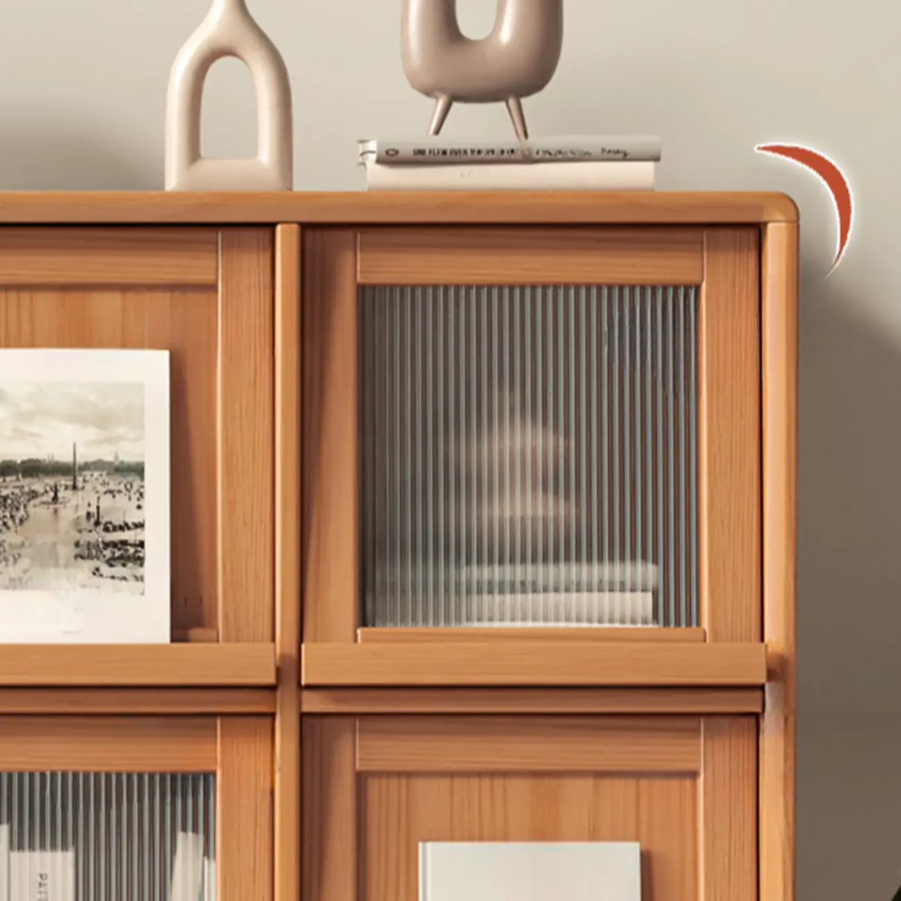 Horizontal Rectangular Wooden Flip-Top Bookcase With Doors Image - 13 | homeyfad