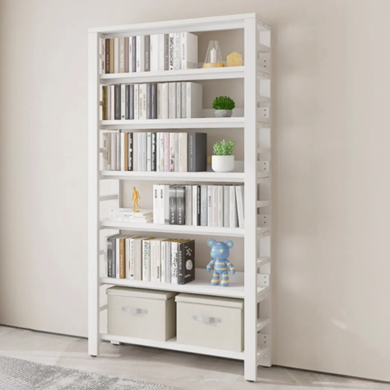 Adjustable Vertical Steel Shelf Tall Open Storage Bookcase Image - 2 | homeyfad