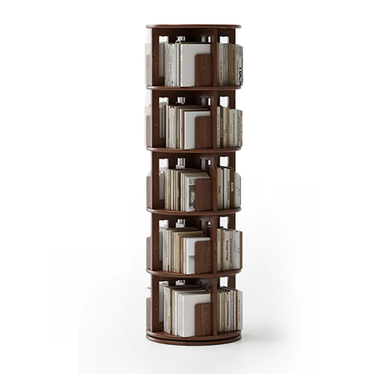 Cylindrical Movable 360° Rotating Wooden Bookshelf with Drawer Image - 17 | homeyfad