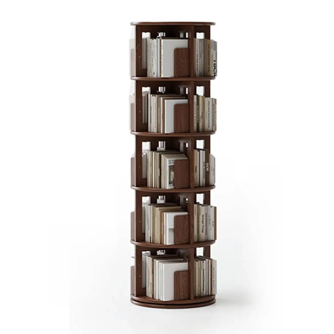 Cylindrical Movable 360° Rotating Wooden Bookshelf with Drawer Image - 17