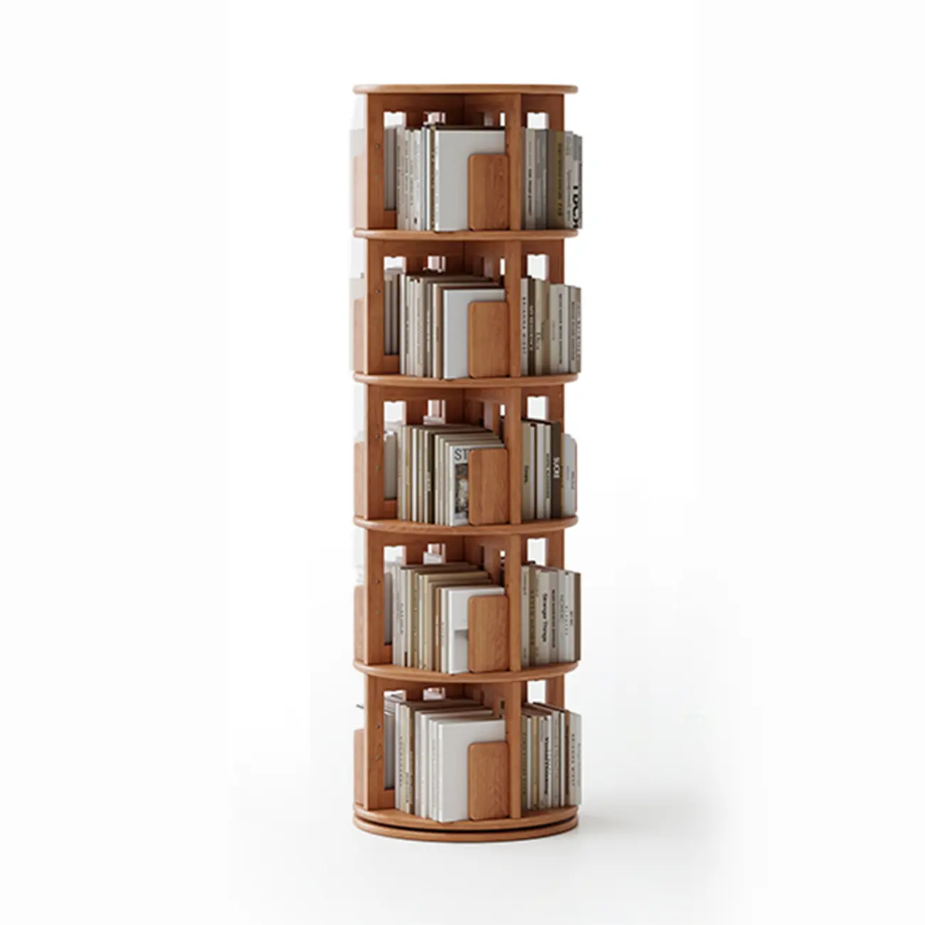 Cylindrical Movable 360° Rotating Wooden Bookshelf with Drawer Image - 18 | homeyfad