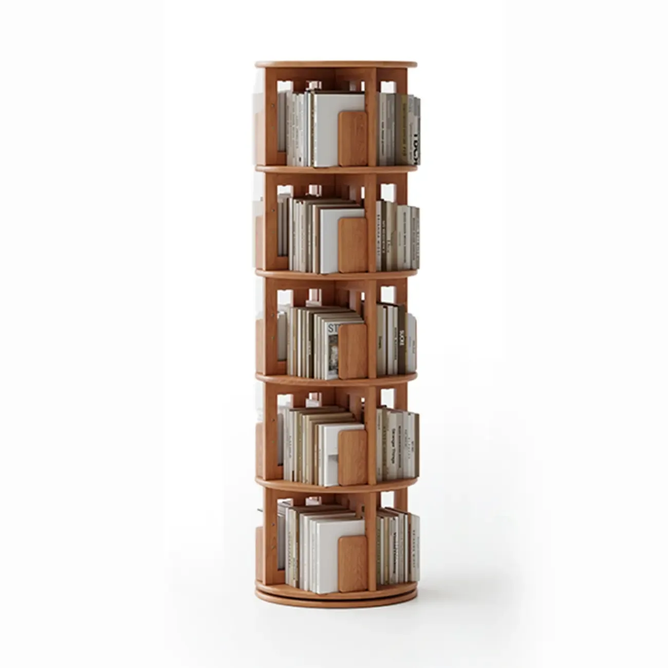 Cylindrical Movable 360° Rotating Wooden Bookshelf with Drawer Image - 18