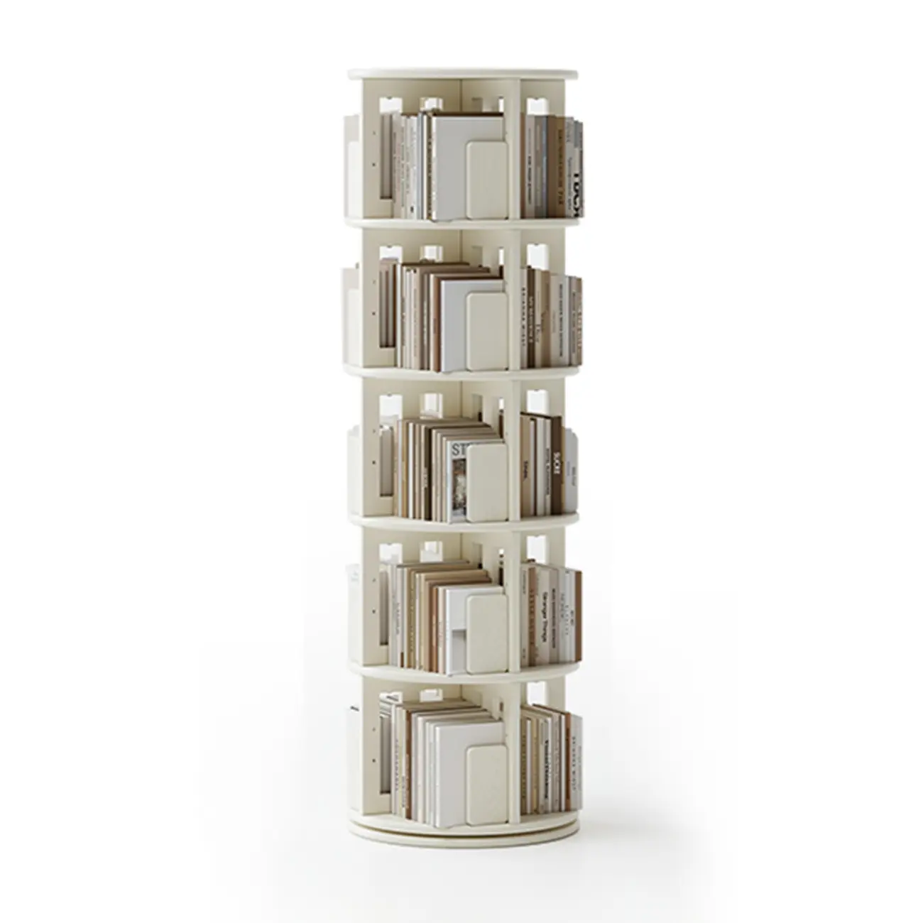 Cylindrical Movable 360° Rotating Wooden Bookshelf with Drawer Image - 19 | homeyfad