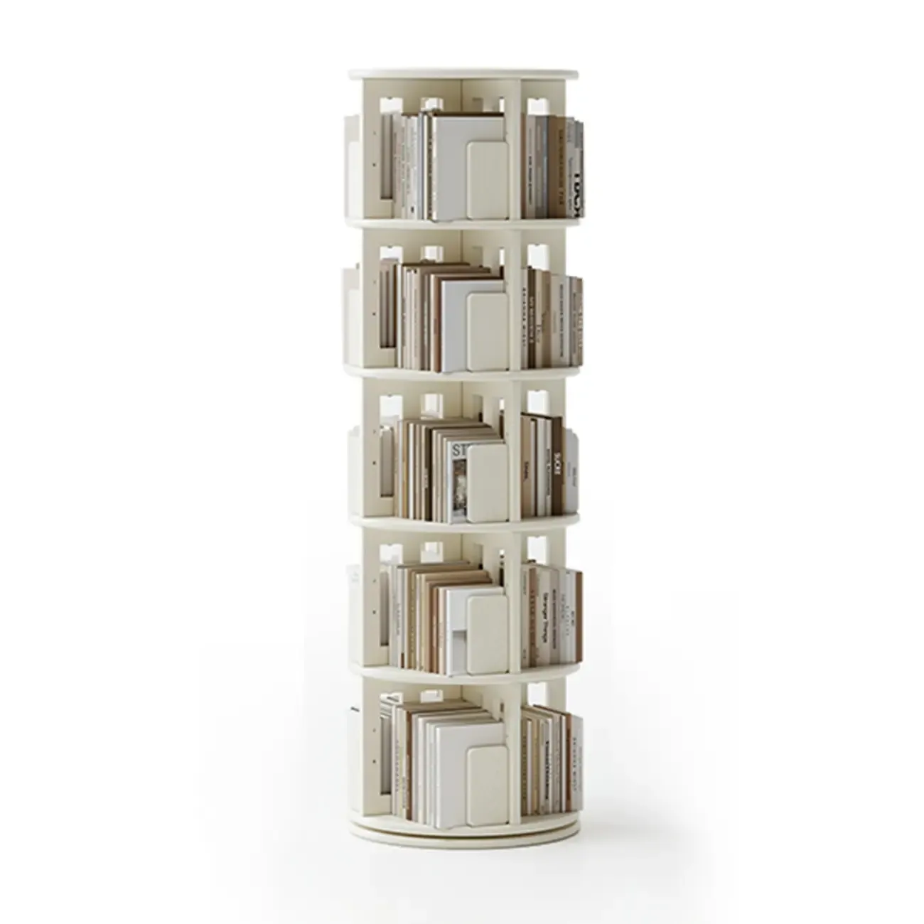 Cylindrical Movable 360° Rotating Wooden Bookshelf with Drawer Image - 19