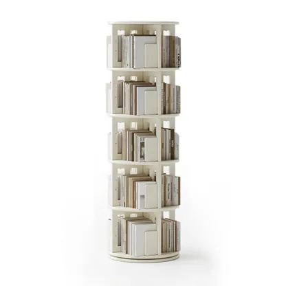 Cylindrical Movable 360° Rotating Wooden Bookshelf with Drawer Image - 19