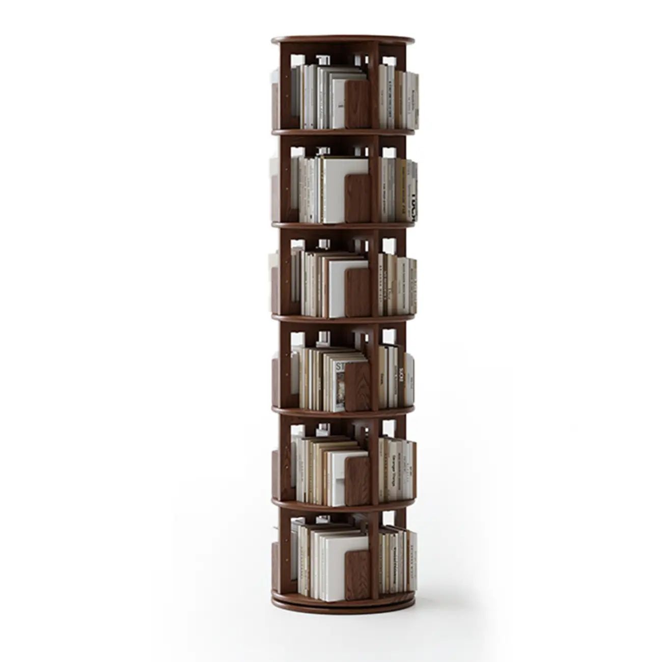 Cylindrical Movable 360° Rotating Wooden Bookshelf with Drawer Image - 20 | homeyfad