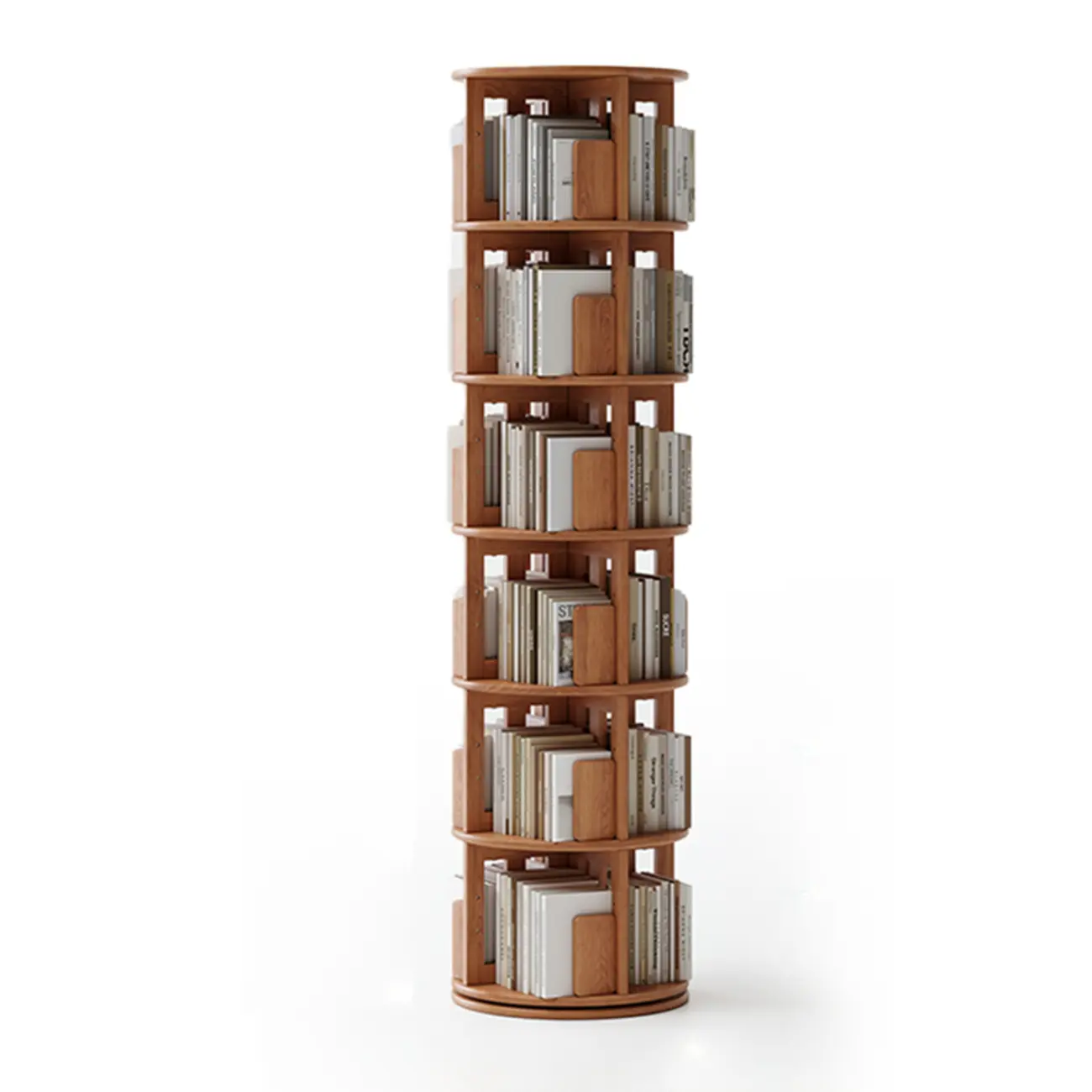 Cylindrical Movable 360° Rotating Wooden Bookshelf with Drawer Image - 21 | homeyfad