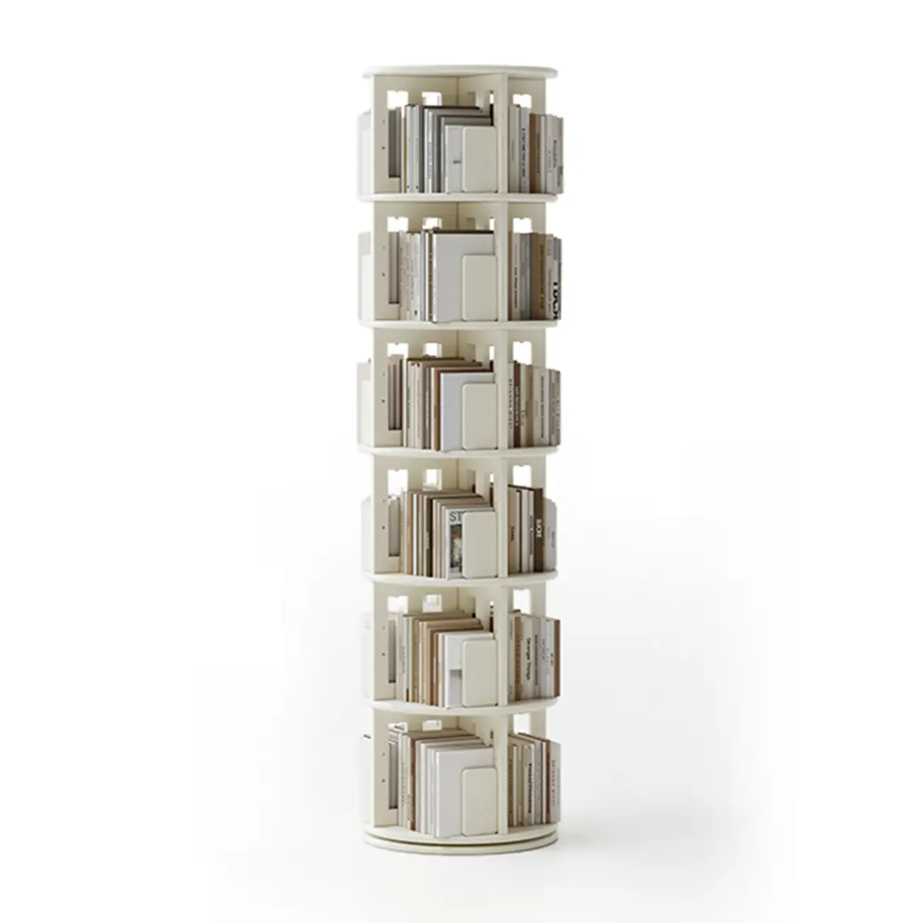 Cylindrical Movable 360° Rotating Wooden Bookshelf with Drawer Image - 22