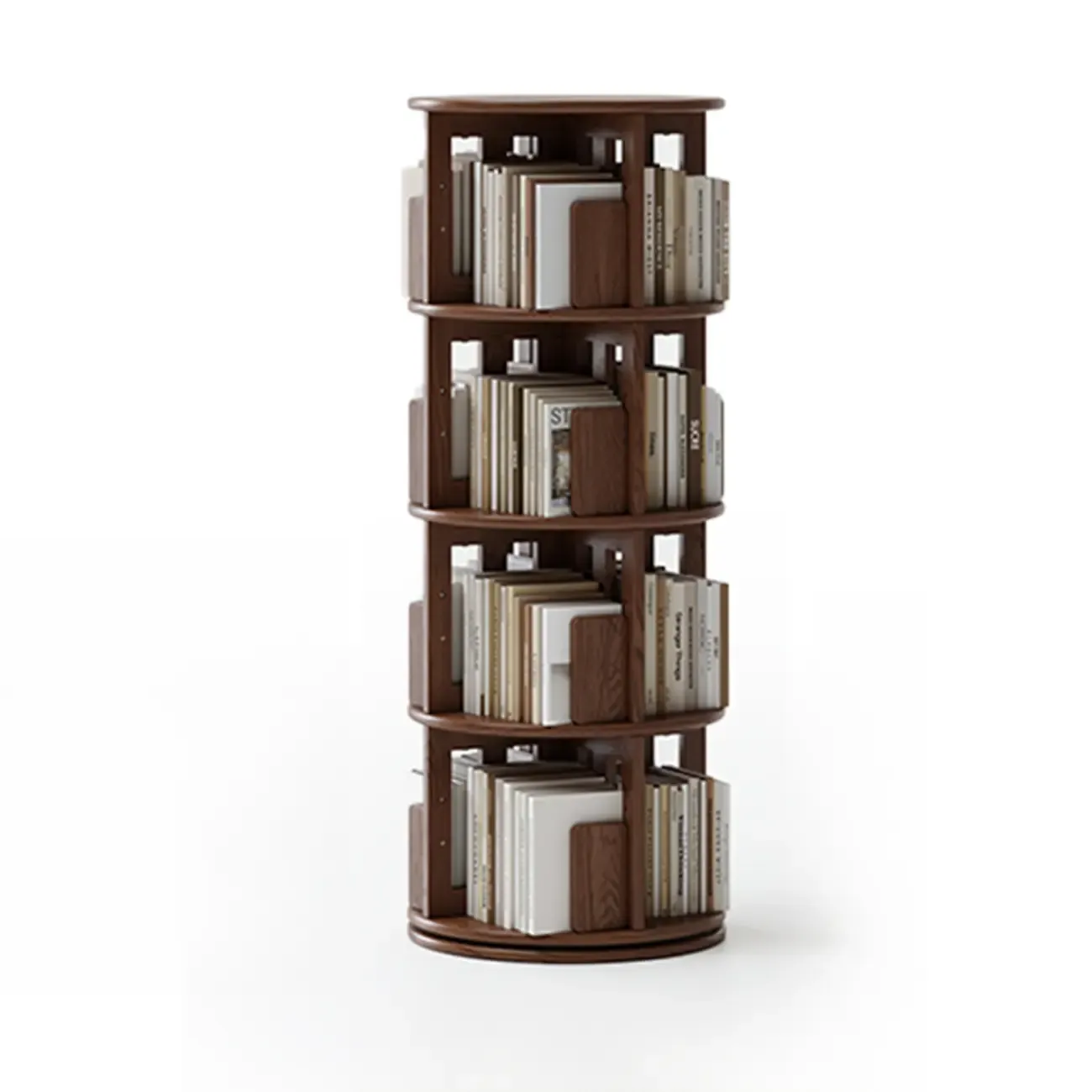 Cylindrical Movable 360° Rotating Wooden Bookshelf with Drawer Image - 23