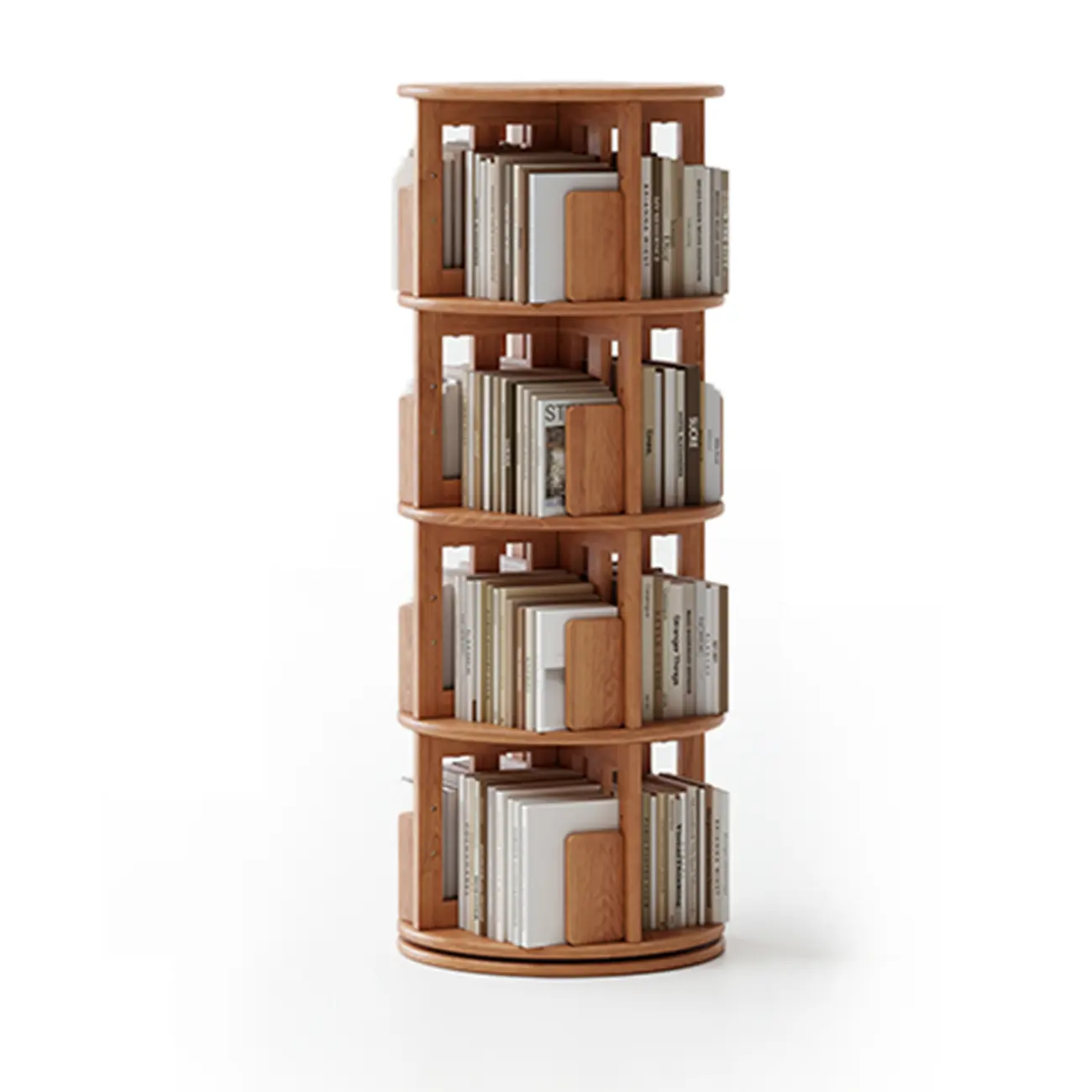 Cylindrical Movable 360° Rotating Wooden Bookshelf with Drawer Image - 24 | homeyfad