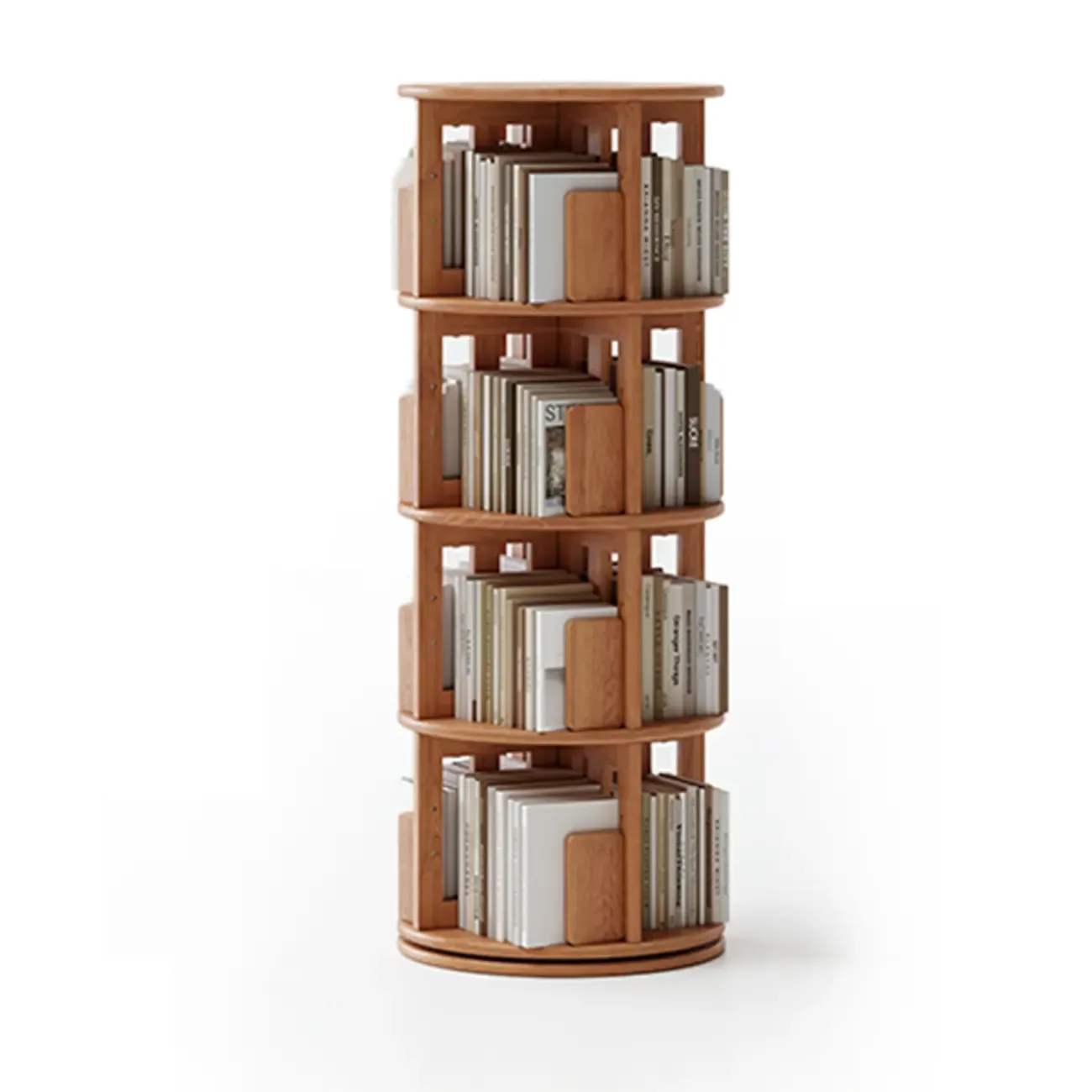 Cylindrical Movable 360° Rotating Wooden Bookshelf with Drawer Image - 24