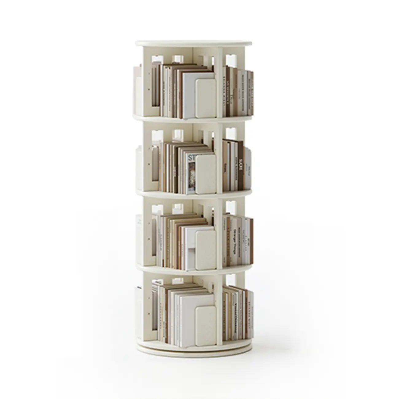 Cylindrical Movable 360° Rotating Wooden Bookshelf with Drawer Image - 25 | homeyfad