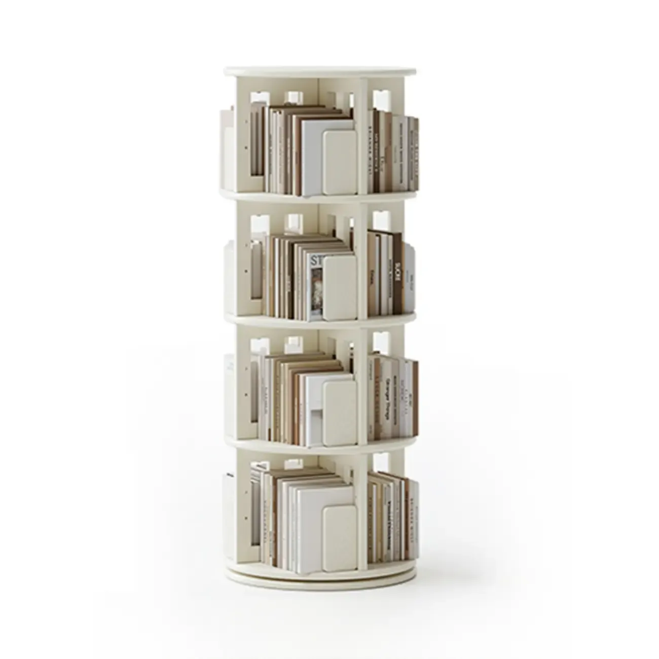 Cylindrical Movable 360° Rotating Wooden Bookshelf with Drawer Image - 25