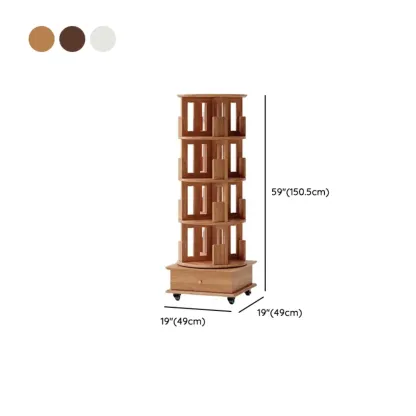 Cylindrical Movable 360° Rotating Wooden Bookshelf with Drawer #size