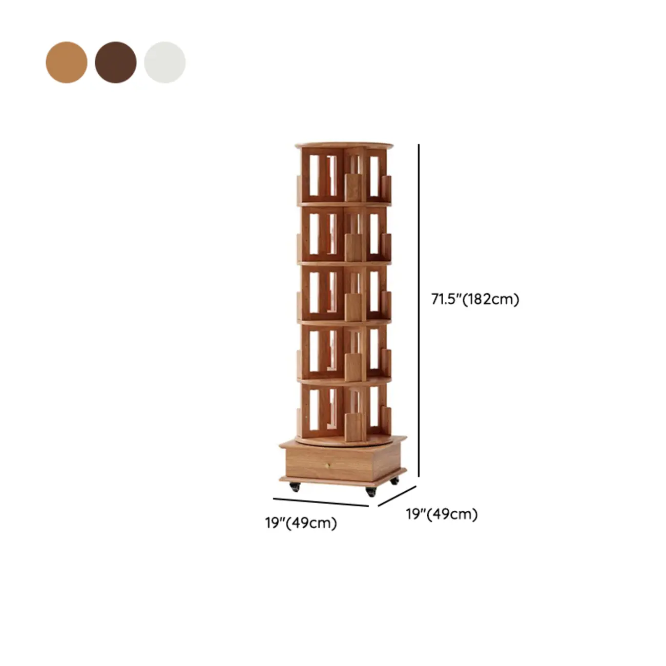 Cylindrical Movable 360° Rotating Wooden Bookshelf with Drawer Image - 27 | homeyfad