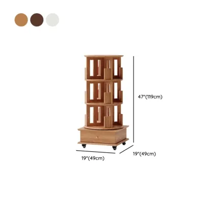 Cylindrical Movable 360° Rotating Wooden Bookshelf with Drawer Image - 28