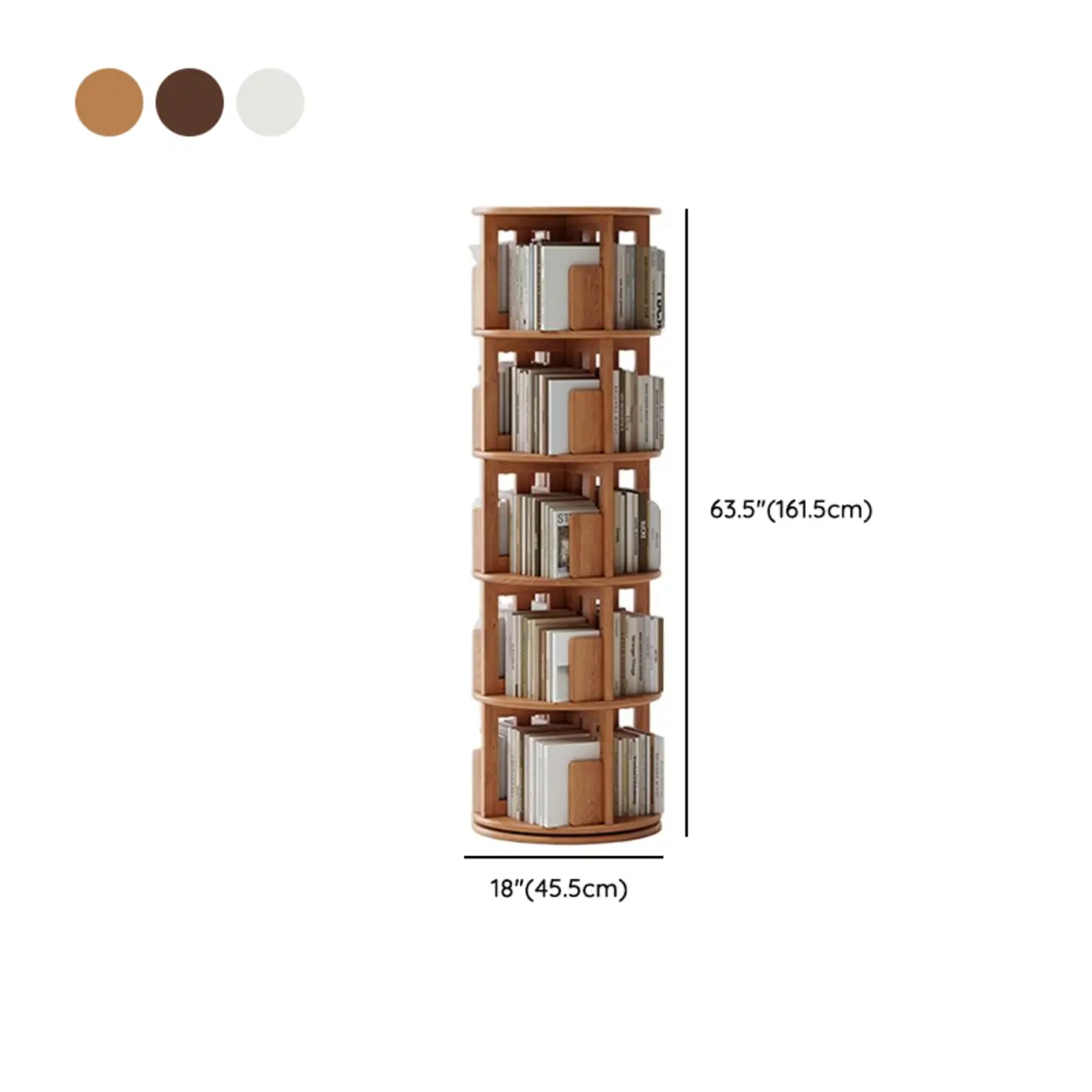Cylindrical Movable 360° Rotating Wooden Bookshelf with Drawer Image - 29 | homeyfad
