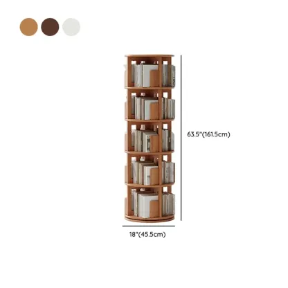 Cylindrical Movable 360° Rotating Wooden Bookshelf with Drawer Image - 29