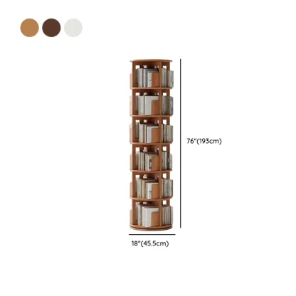 Cylindrical Movable 360° Rotating Wooden Bookshelf with Drawer Image - 30