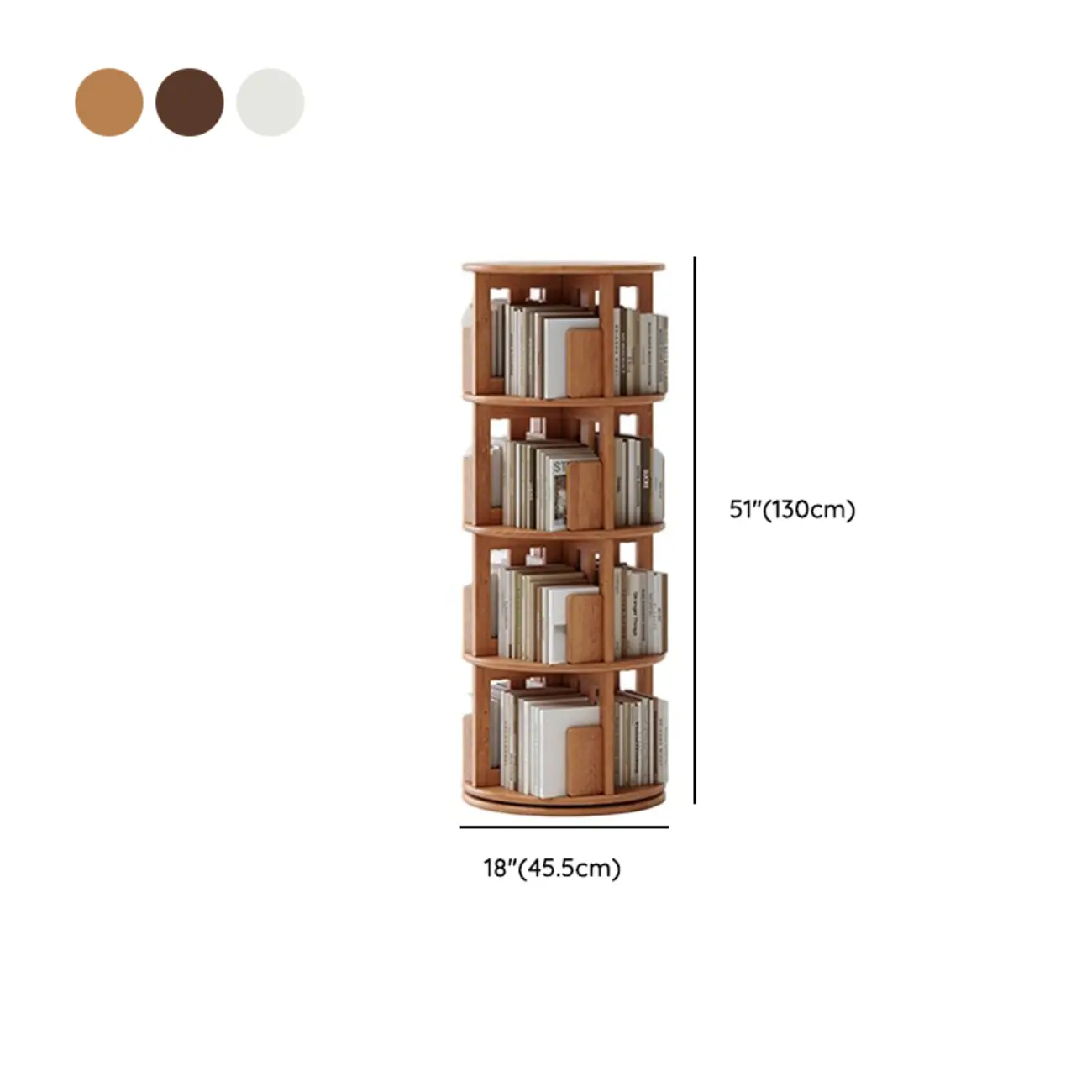 Cylindrical Movable 360° Rotating Wooden Bookshelf with Drawer Image - 31 | homeyfad