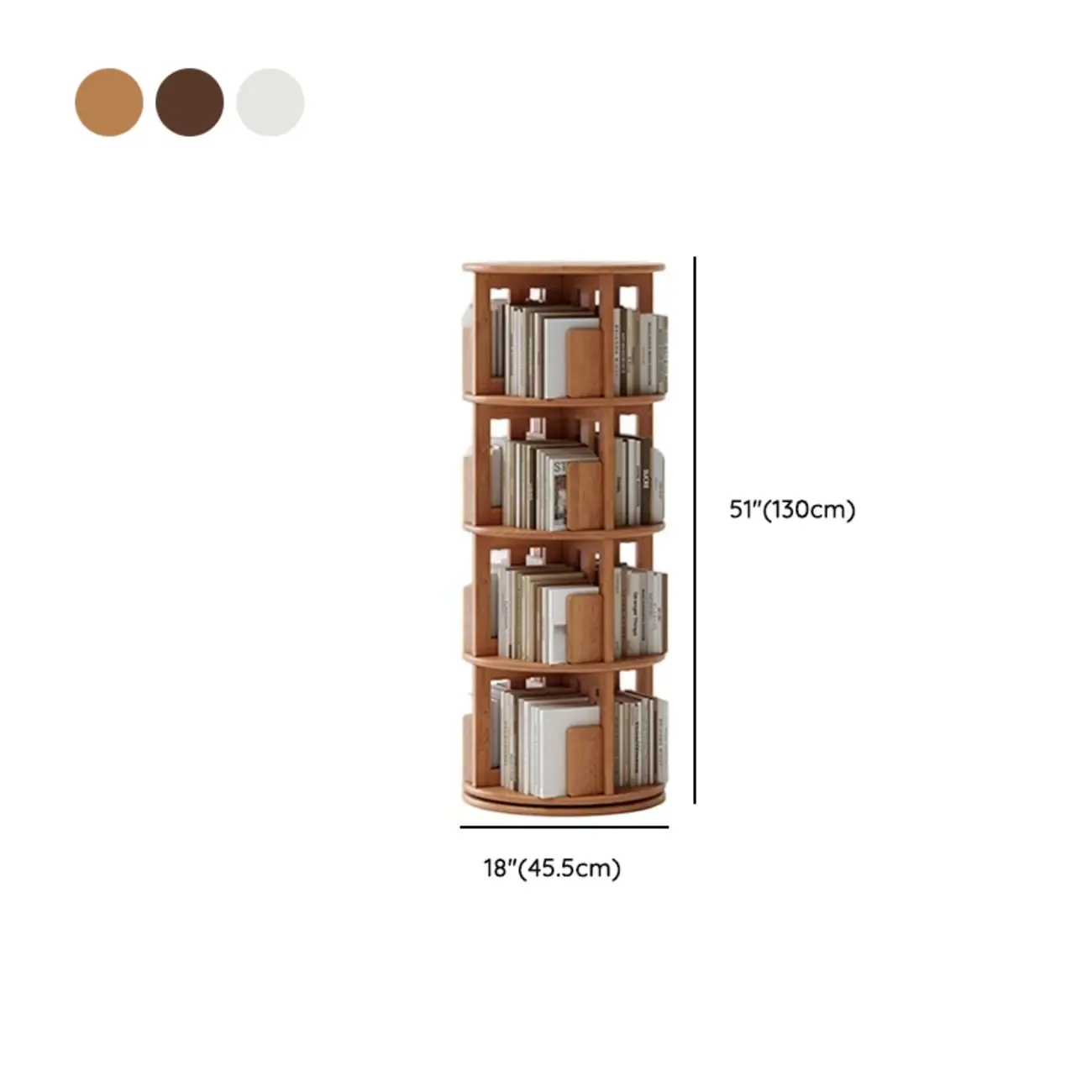 Cylindrical Movable 360° Rotating Wooden Bookshelf with Drawer Image - 31