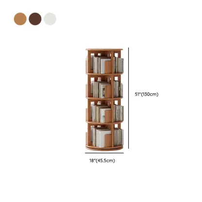 Cylindrical Movable 360° Rotating Wooden Bookshelf with Drawer Image - 31