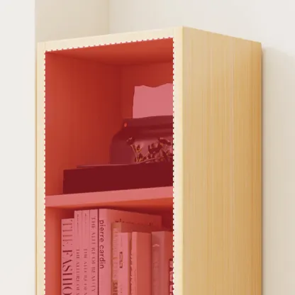 Natural Finish Narrow 6 Shelves Wooden Bookcase with Drawer Image - 15