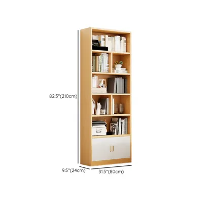 Natural Finish Narrow 6 Shelves Wooden Bookcase with Drawer Image - 31