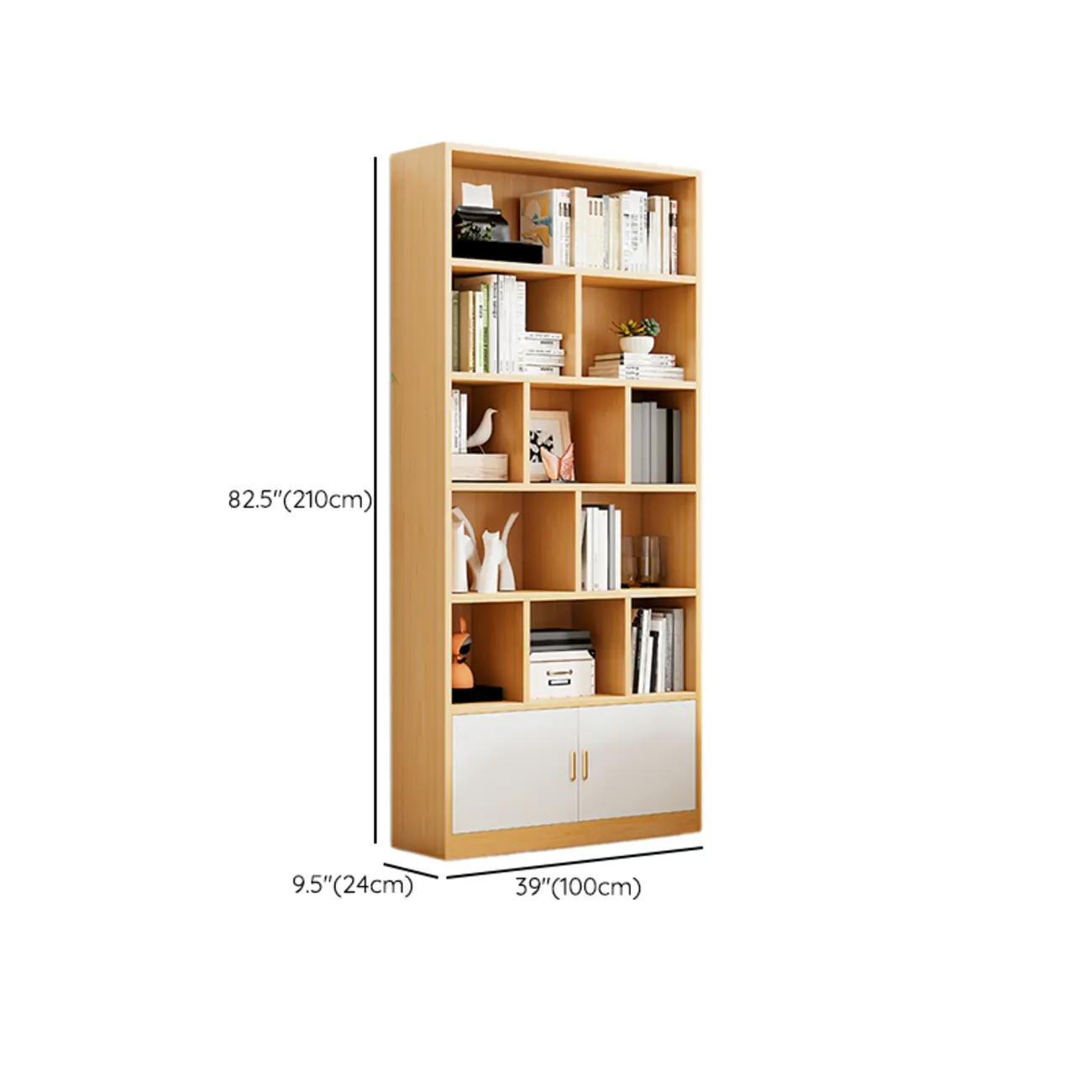 Natural Finish Narrow 6 Shelves Wooden Bookcase with Drawer Image - 32 | homeyfad