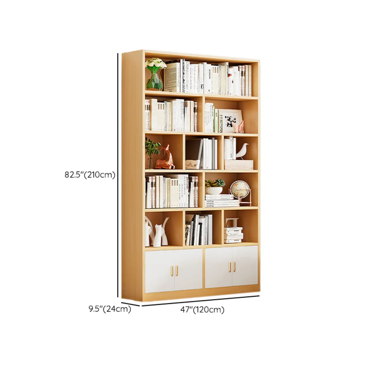 Natural Finish Narrow 6 Shelves Wooden Bookcase with Drawer Image - 33 | homeyfad