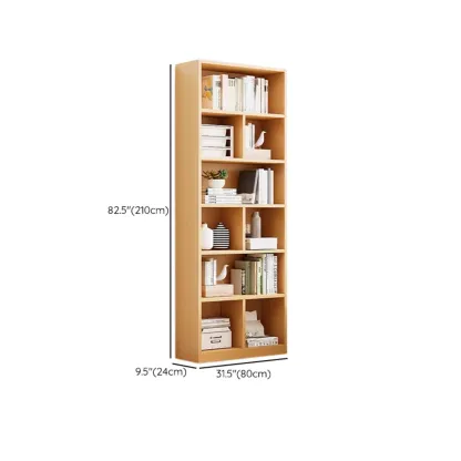 Natural Finish Narrow 6 Shelves Wooden Bookcase with Drawer Image - 36