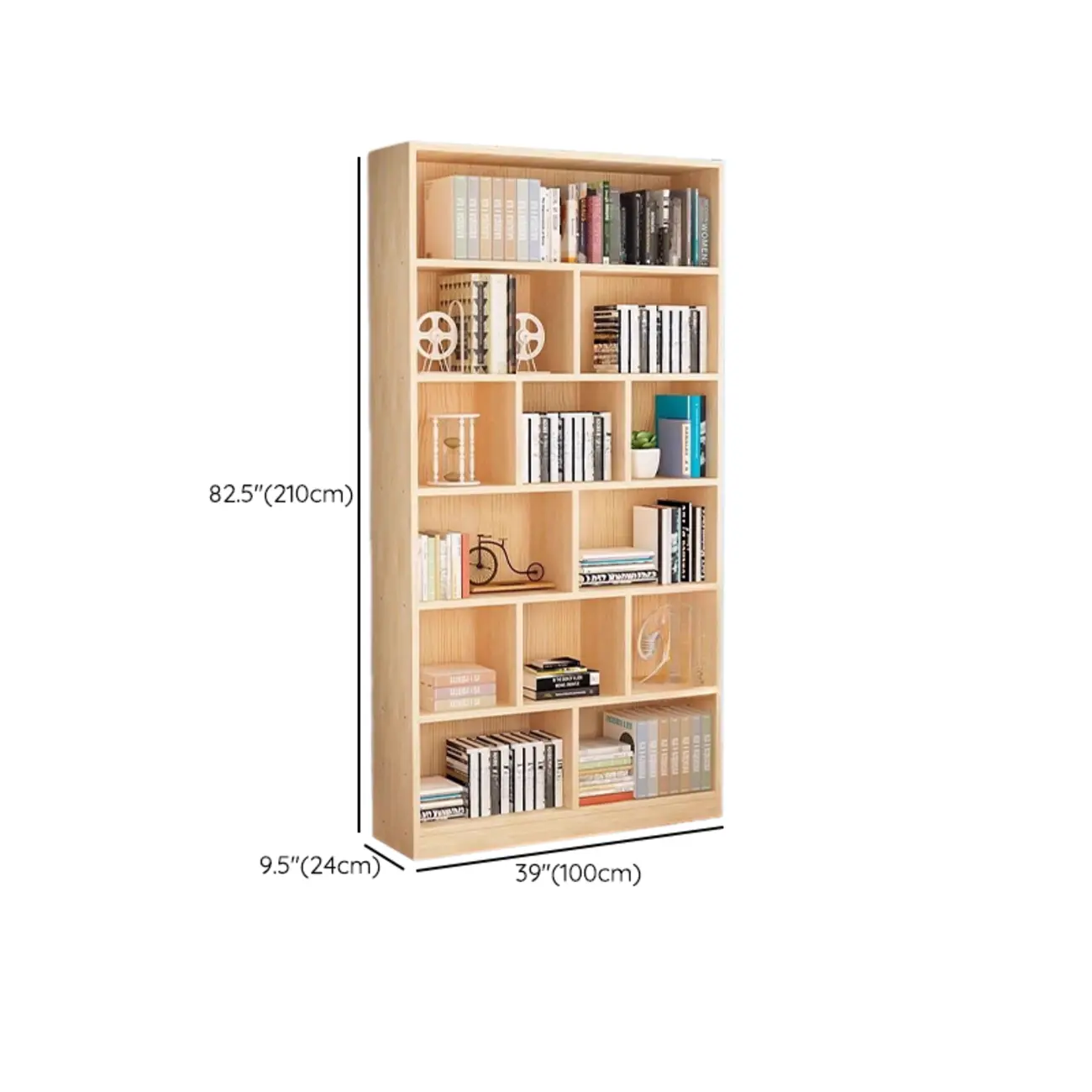Natural Finish Narrow 6 Shelves Wooden Bookcase with Drawer Image - 37 | homeyfad