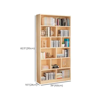 Natural Finish Narrow 6 Shelves Wooden Bookcase with Drawer Image - 37
