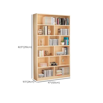 Natural Finish Narrow 6 Shelves Wooden Bookcase with Drawer Image - 38