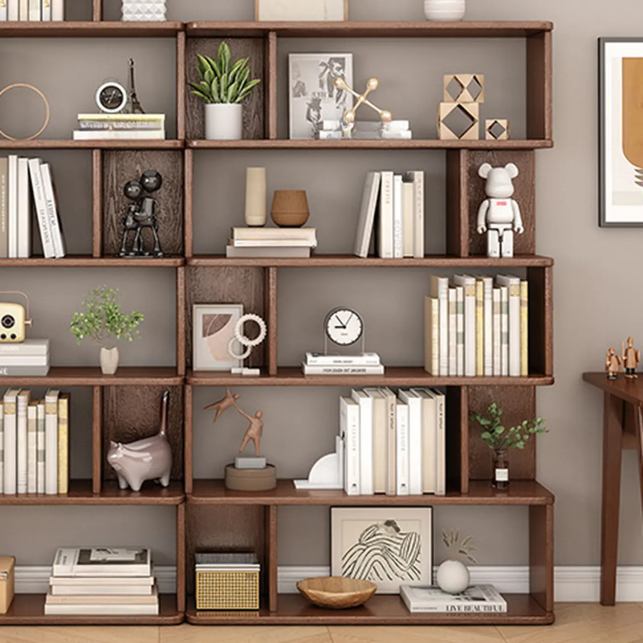 Mid-Century 6-Tier Open Back Wooden Bookshelf Image - 1 | homeyfad