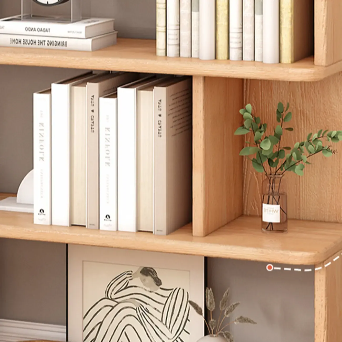 Mid-Century 6-Tier Open Back Wooden Bookshelf Image - 5