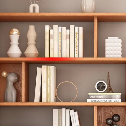 Mid-Century 6-Tier Open Back Wooden Bookshelf Image - 8