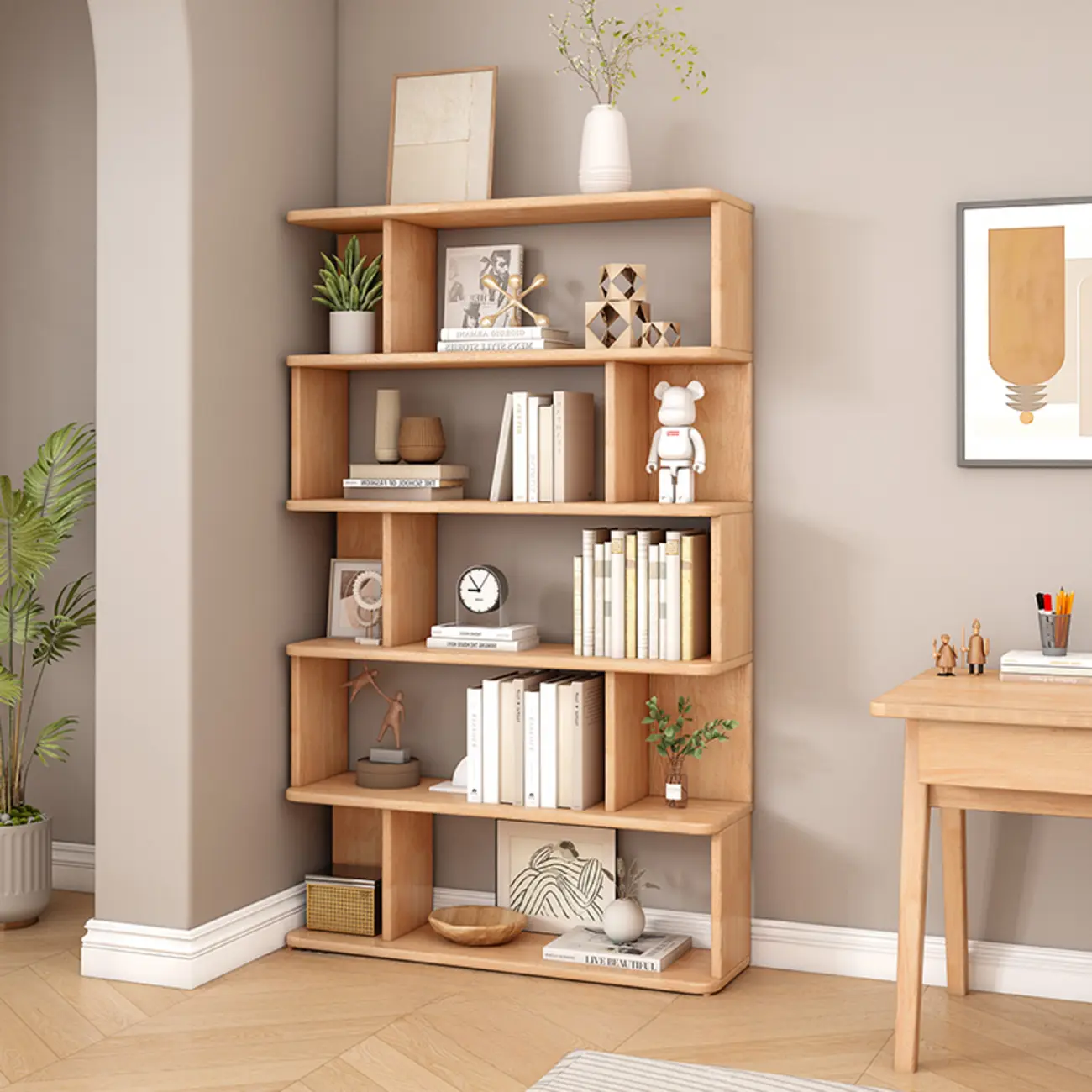 Mid-Century 6-Tier Open Back Wooden Bookshelf Image - 11 | homeyfad