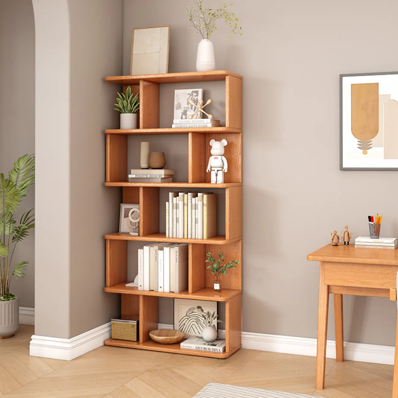 Mid-Century 6-Tier Open Back Wooden Bookshelf Image - 16 | homeyfad