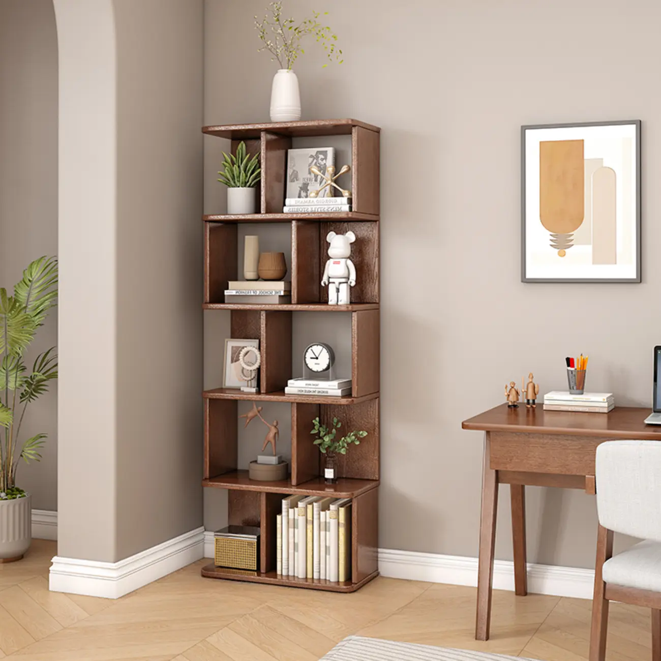 Mid-Century 6-Tier Open Back Wooden Bookshelf Image - 18 | homeyfad