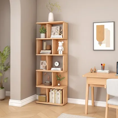 Mid-Century 6-Tier Open Back Wooden Bookshelf Image - 20