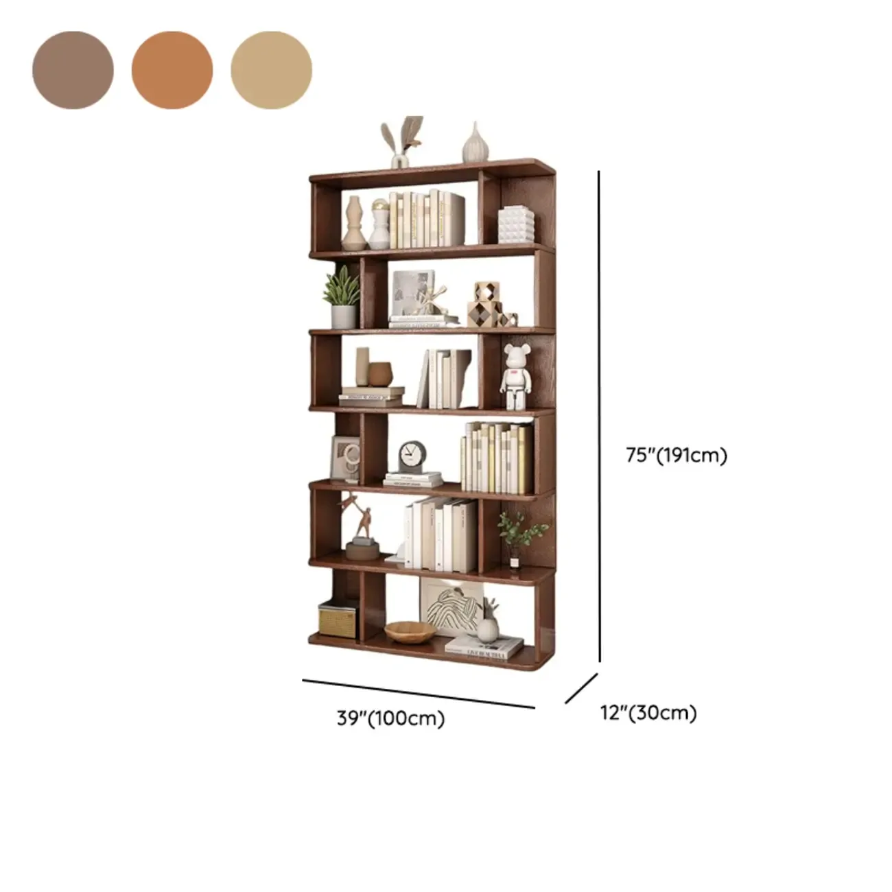 Mid-Century 6-Tier Open Back Wooden Bookshelf #size