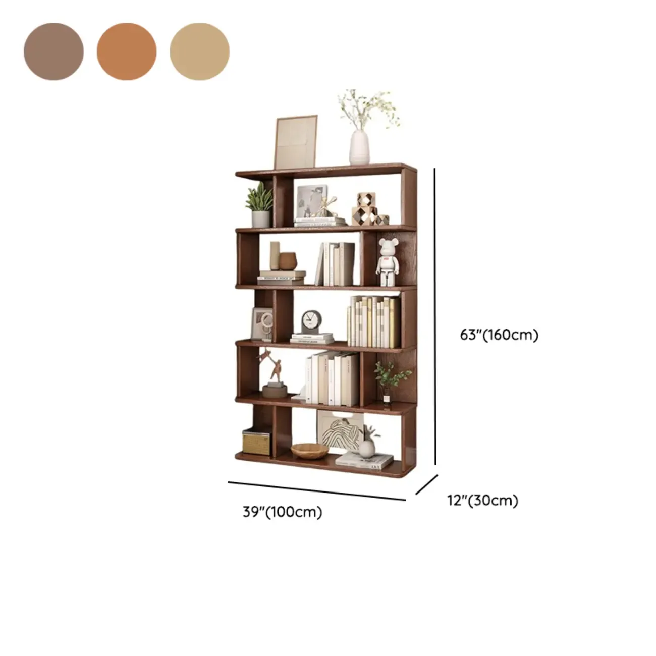 Mid-Century 6-Tier Open Back Wooden Bookshelf Image - 22