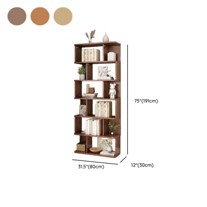 Mid-Century 6-Tier Open Back Wooden Bookshelf Image - 23