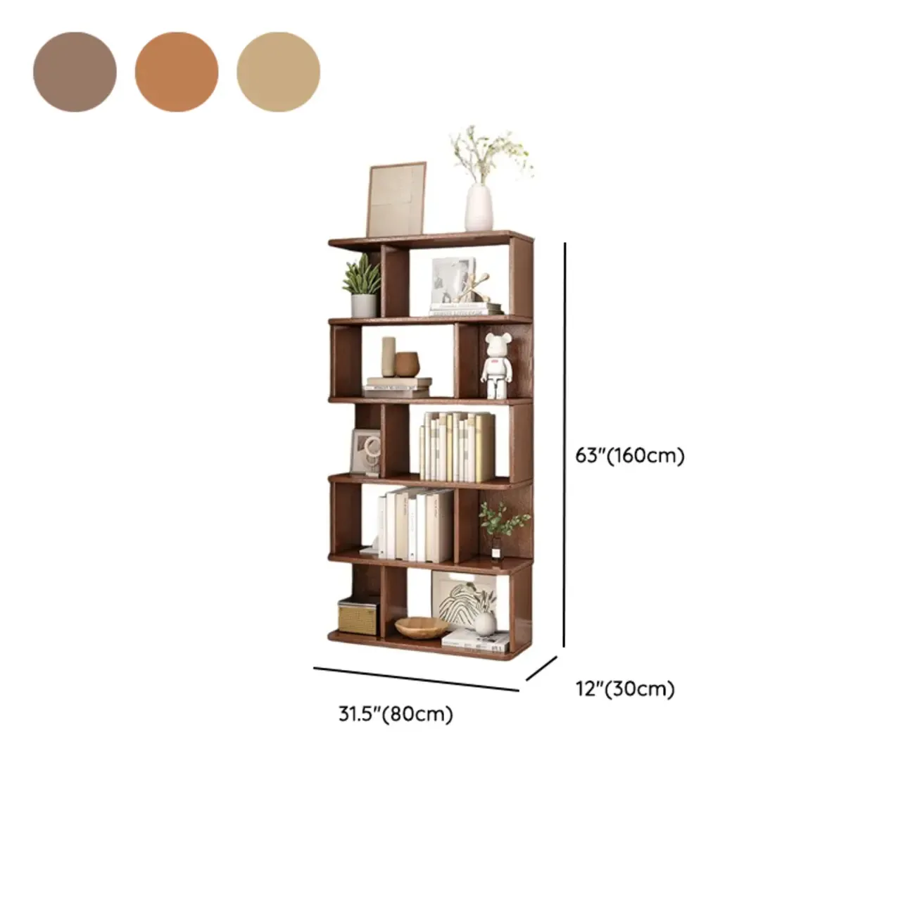 Mid-Century 6-Tier Open Back Wooden Bookshelf Image - 24