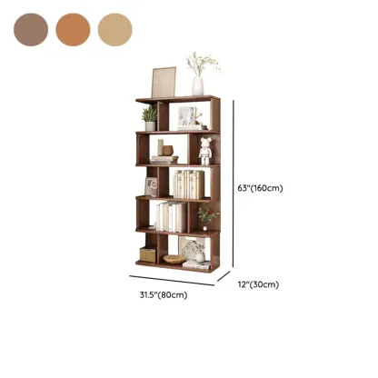 Mid-Century 6-Tier Open Back Wooden Bookshelf Image - 24