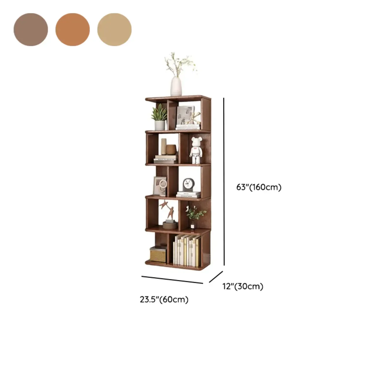 Mid-Century 6-Tier Open Back Wooden Bookshelf Image - 25