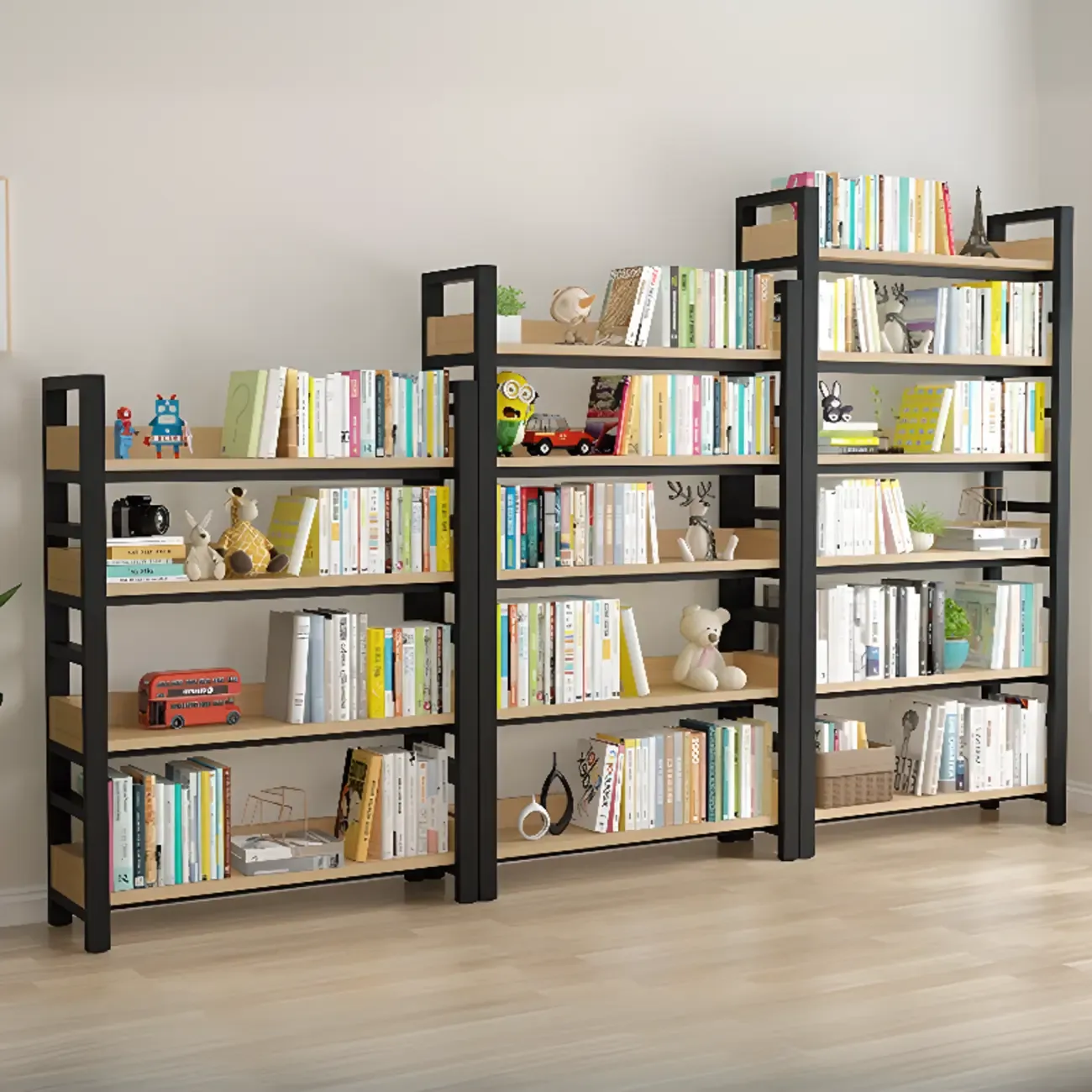 Modish Multi-Layer Open Back Wooden Tall Bookshelves Image - 1