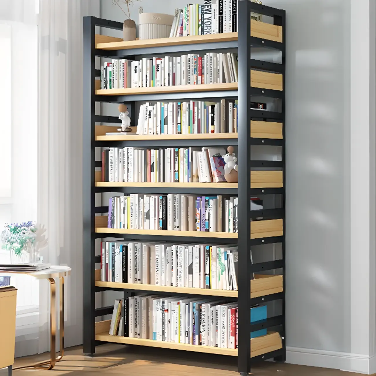 Modish Multi-Layer Open Back Wooden Tall Bookshelves Image - 3