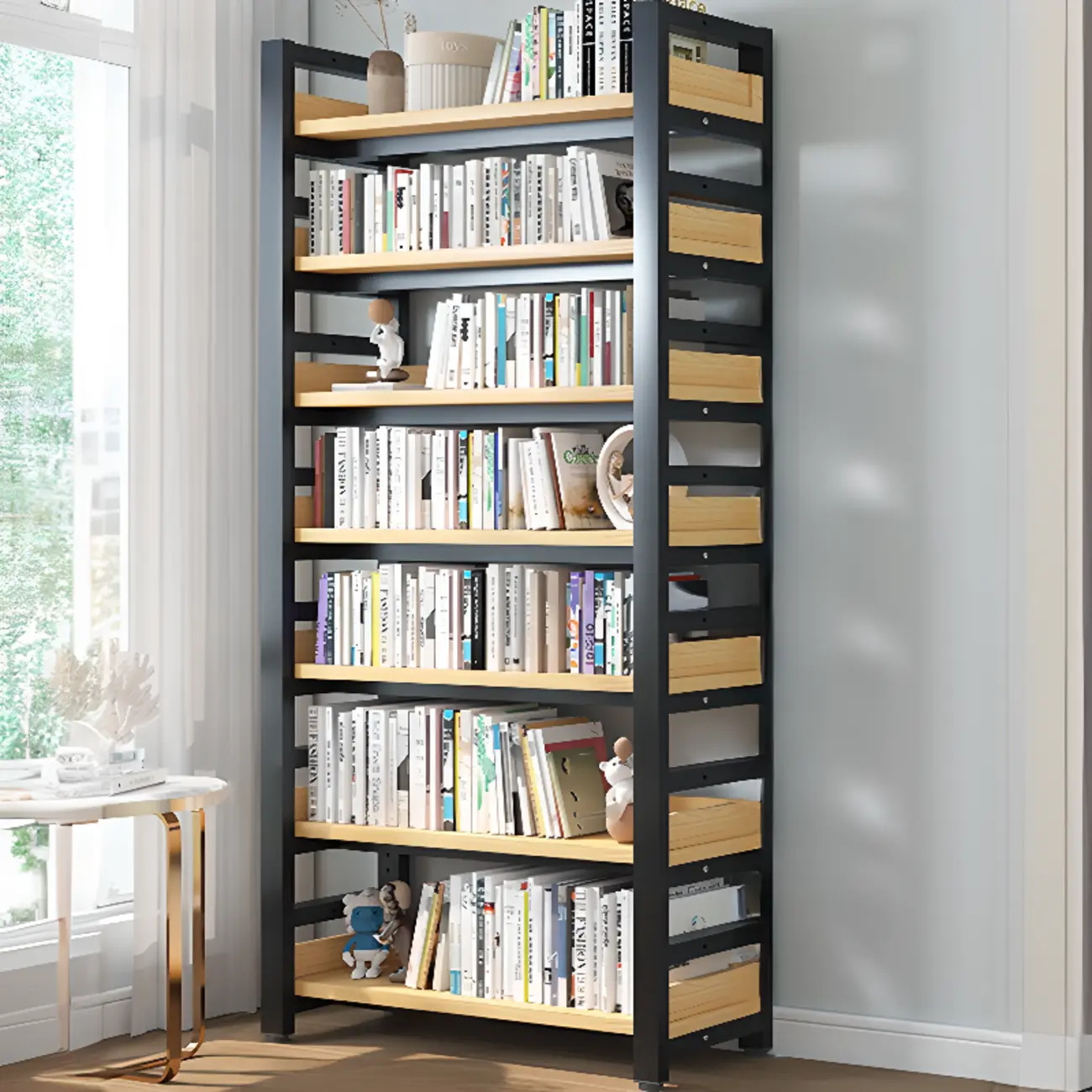 Modish Multi-Layer Open Back Wooden Tall Bookshelves Image - 5 | homeyfad